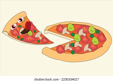 illustration of delicious fizza slices with fancy vegetable slices