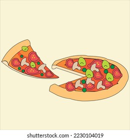 illustration of delicious fizza slices with fancy vegetable slices