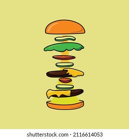 Illustration of delicious hamburger with nuclear explosion