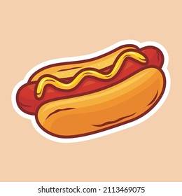 Illustration Of Delicious Hot Dog With Sausage Patties And Yellow Mustard 