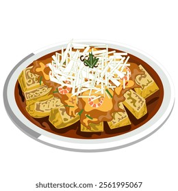 illustration of delicious indonesian tofu dish garnished with cabbage