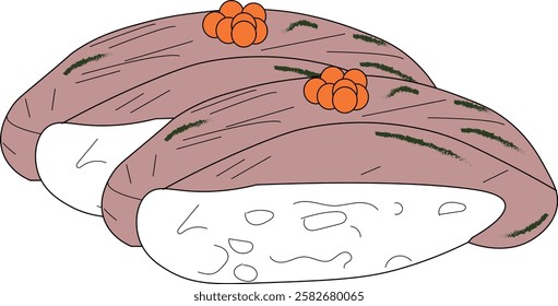 the illustration of delicious japanese salmon shushi with fish egg.