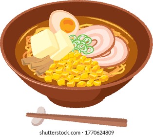 Illustration of delicious miso ramen