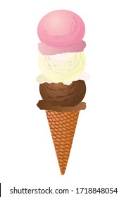 Illustration of a delicious Neapolitan Ice Cream Cone.