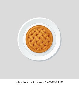 illustration of delicious pie from above on white plate isolated
