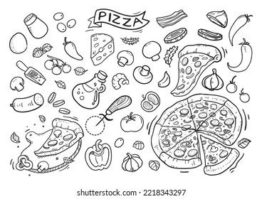 Illustration Delicious Pizza  doodle vector