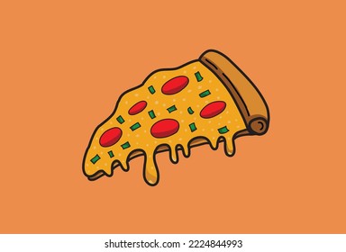 An illustration of a delicious pizza slice seen from the side