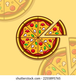 illustration of a delicious pizza, vector eps 10