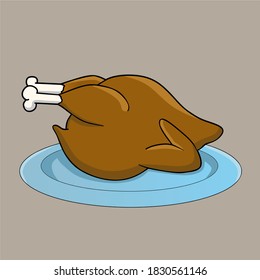 illustration of delicious roast chicken on blue plate