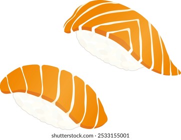 Ilustração de delicioso sushi de salmão nigiri.
Desenhei uma ilustração de sushi de salmão nigiri.