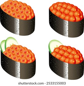 An illustration of delicious salmon roe gunkan sushi rolls.
I drew an illustration of salmon roe gunkan sushi rolls