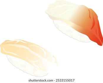 An illustration of delicious surf clam and whelk nigiri sushi.
I drew an illustration of surf clam and whelk nigiri sushi.