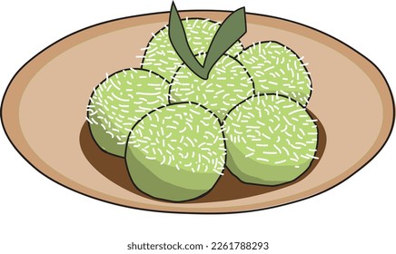 Illustration of delicious traditional Indonesia dessert klepon.  klepon is traditional food or traditional Indonesian cake
