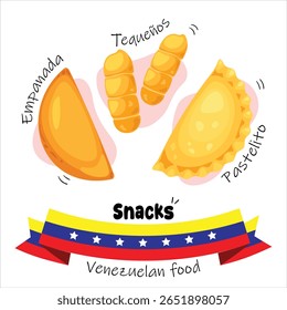 Ilustração de deliciosos salgadinhos tradicionais venezuelanos