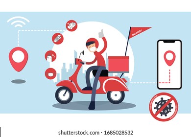 illustration - delivery bike man service online safety corona virus  .