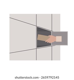 Ilustração de uma caixa de entrega em um complexo de habitação, cena do uso do armário de entrega e caixa de entrega
