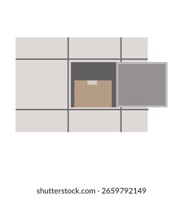 Illustration of a delivery box at a housing complex, scene of use of delivery locker and delivery box