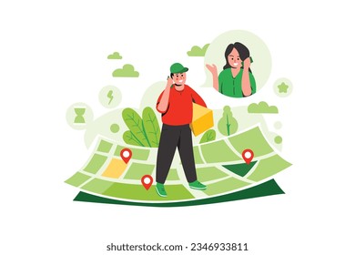 Ilustración De Un Hombre De Entrega Que Llama A Un Cliente