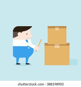 Illustration of delivery man checks boxes. Vector illustration flat style.