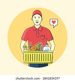 Illustration Delivery Man Holding Fresh Food Stock Vector (Royalty Free ...