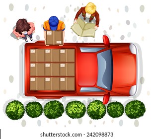 Illustration of a delivery man loading the truck