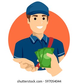 Illustration of a Delivery man Received a Cash