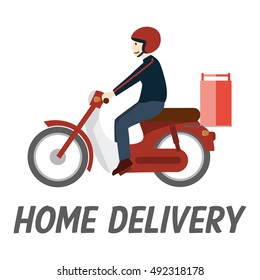 Illustration of a delivery man riding motorcycle, vector