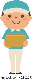 Illustration of the delivery person. A man with cardboard.