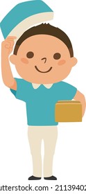 Illustration of the delivery person. A man with cardboard.