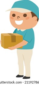 Illustration of the delivery person. A man with cardboard.