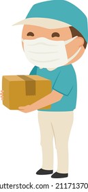 Illustration of the delivery person. A man wearing a mask with cardboard.