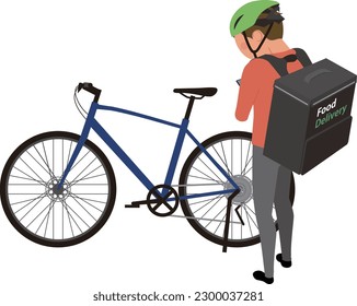 It is an illustration of a delivery person who checks the delivery destination with a smartphone.