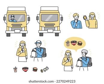 Illustration of delivery service.Home Express, Uber, Express, Online Shopping, Online Payment, Truck and Free Shipping.