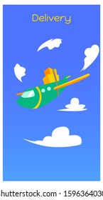 illustration of delivery using a plane with a blank sky background. Cartoon airplane delivering pack. Logistics template. business people background