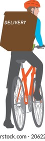 Illustration eines jungen Zulieferers, der auf einem Fahrrad sitzt, das von hinten gesehen wurde