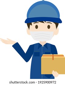 Illustration of a deliveryman wearing a simple mask