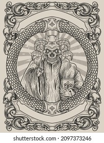 Illustration Demon With Engraving Frame