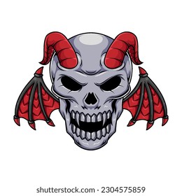 Illustration of demon human skull mascot character with horns and wings