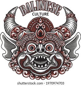 illustration of a demon mask with Balinese cultural wisdom