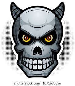 An illustration of a demon skull looking evil.