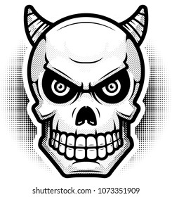 An illustration of a demon skull looking evil.