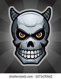 An illustration of a demon skull on a background.