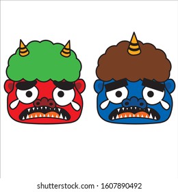 Illustration of a demon used in the traditional Japanese event "Setsubun". Illustration of red demon and blue demon with crying face.