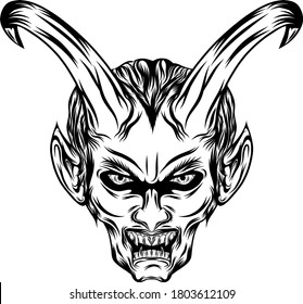 Illustration of demons with the long horns and he opens his mouth 