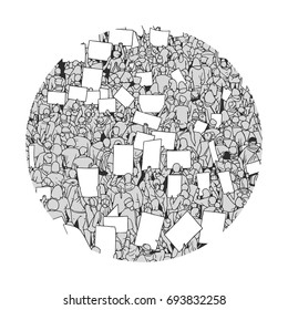 Illustration of demonstrating crowd in round silhouette