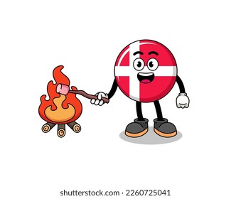 Ilustración de la bandera de marca denmark quemando un malvavisco, diseño de caracteres