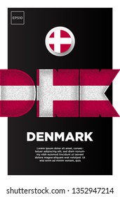 Illustration of Denmark flag made of three country abbreviations letter with grunge sponge effect.