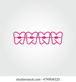 Illustration of dental braces on teeth. pink color