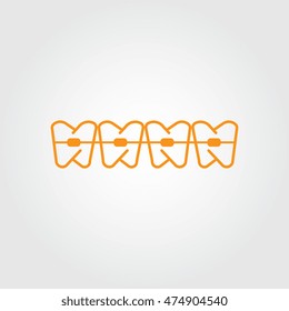 Illustration of dental braces on teeth. yellow color