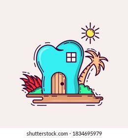 illustration of dental home design template can use as logo. doodle style use bright color. 